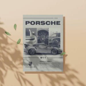 Porsche Black and white effect car poster